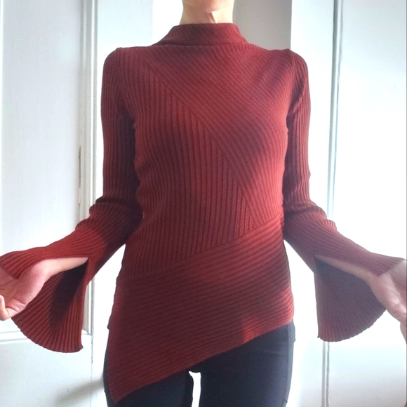 Top Shop Sweater Burnt Orange Color Med Bell Sleeve... New and Unworn - Picture 4 of 8